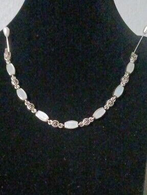 Silver Opal-Effect Link Bracelet - Light Blue Stones